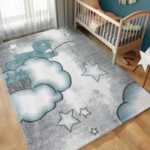 Tapis - CARPETTEX - Oursons - Bleu - 140 x 200 cm - Polypropyl&egrave;ne, Jute