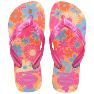 Havaianas Kids Flores, Tongs, Confortables, Durables et Amusantes, Semelle avec Motif Floral, Lanières Métallisées et Semelle Antidérapante, Filles
