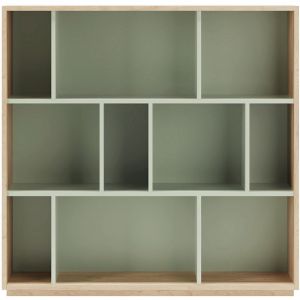 Herdasa - Meuble de rangement, collection nack (546), bibliothèque étagère à 3 nivaux en mélamine.- chêne clair vert