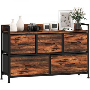 Homcom Commode - 5 tiroirs en tissu pliables et plateau - cadre en acier - 98 x 29 x 63 cm - brun rustique