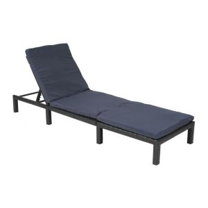 Décoshop26 Transat chaise longue de jardin en poly-rotin anthracite coussin gris