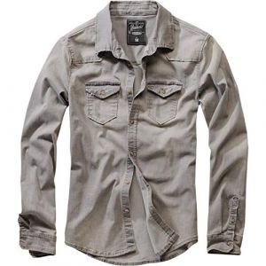 Brandit Homme Chemise Jeans Riley Denimshirt - Gris