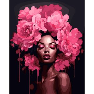 Figured'Art Peinture par Num&eacute;ro Adulte Femme aux cheveux de pivoines - Activit&eacute; Manuelle Kit de Loisir Cr&eacute;atif DIY Num&eacute;ro d'Art Complet - 40x50cm sans ch&acirc;ssis en bois