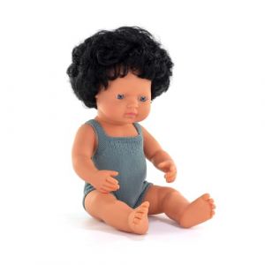 Miniland Baby Poupée caucasienne aux Cheveux bouclés, 38cm, Faite à la Main, avec Parfum. Poupées inclusives. Diversité. Colourful Edition.