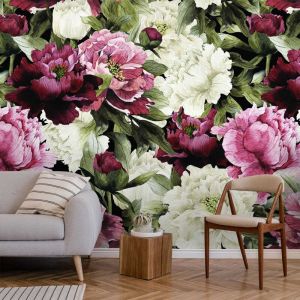 Hexoa Papier peint panoramique fleurs pivoines 364x270cm