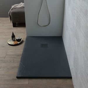Kiamami Valentina Receveur de douche 100x70 gris anthracite résine effet pierre à découper Muse