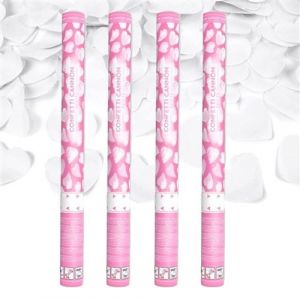 Canon à Confettis Coeur couleur Blanc 60 cm - Lot de 4 lanceurs à confettis à tenir en main, pour Anniversaire, Mariage - Portée 10 Mètres, Prise en Main Facile - SPARKLERS CLUB