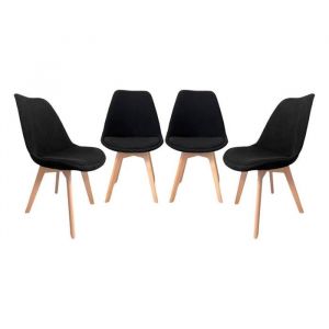 Lot de 4 chaises scandinaves revêtement velours côtelé noir. pieds bois de hêtre - Nils