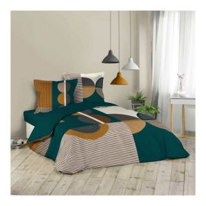 Parure de Lit 3 Pi&egrave;ces "Sixties" 240x260cm Bleu Prix