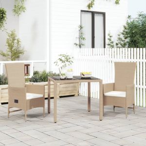 VidaXL Ensemble &agrave; d&icirc;ner de jardin avec coussins 3 pcs Beige poly rotin n/a