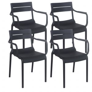 Oviala Lot de 4 fauteuils de terrasse en plastique noir