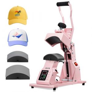 VEVOR Presse à Chaud pour Casquettes et Chapeaux, Presse de Transfert Thermique avec 2 Platines Interchangeables, Contrôle Précis du Temps et de la Température, Machine de Sublimation HTV, Rose