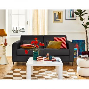 Owen - canap&eacute; 3 places convertible express couchage quotidien 140 cm matelas 12 cm en simili - Gris Anthracite