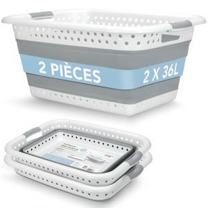 BADIONA Lot de 2 Panier a linge pliable plastique - 2x 36 litres & Usage universel I Paniers &agrave; linge pliables I Bassine linge retractable I Paniere retractable Laundry basket Pani&egrave;re pliante Corbeille