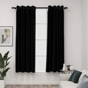 Image de VidaXL Rideaux occultants Aspect lin avec ?illets 2 pcs Noir 140x175cm