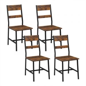 Klihome - Lot de 4 Chaises de Salle à Manger Chaises de Cuisine Ergonomiques en Métal et Bois,Marron Rustique
