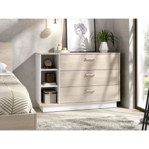 Commode 3 tiroirs et 3 nic s Coloris : Naturel et blanc LEANDRE