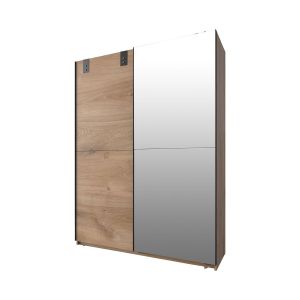 Image de Calicosy Armoire 2 portes coulissantes 1 porte miroir + 1 porte chêne - L135 cm