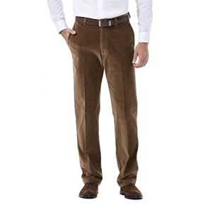 Haggar Pantalon en Velours côtelé à Taille Extensible, Coupe Classique et Droite, Devant Plat décontracté, Camel, 44W x 30L Homme