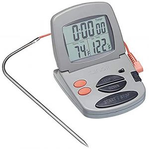Taylor Pro Thermomètre à Viande au Four Numérique, Sonde de Cuisson d'Aliments Précise et Multi-Fonctionnelle avec Minuterie de Cuisine Numérique, Garanti 5 Ans, Plastique / Acier Inoxydable Gris