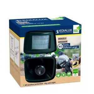 Edialux Sonic Defend répulsif oiseaux, anti-pigeon étourneau mouette corbeau, bruit ultrasons, détection de mouvement, 100 m²