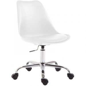 Décoshop26 Chaise de bureau tabouret à roulette hauteur réglable blanc TABO10028