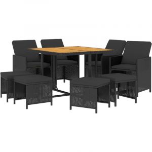 VidaXL Mobilier à dîner de jardin et coussins 9pcs Résine tressée Noir - Brown and black