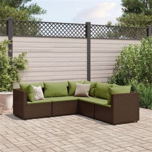 VidaXL Salon de jardin 5 pcs avec coussins Marron Résine tressée, ensemble de canapés d'extérieur, canapé d'angle de jardin, salon de jardin d'angle