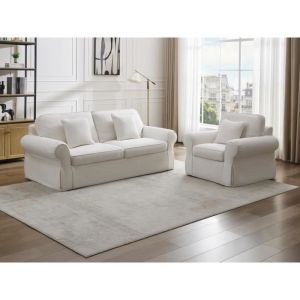 Canapé 3 places et fauteuil en tissu chiné beige zulipro de Maison Céphy