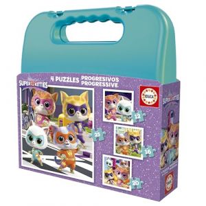 Educa Lot de 4 Puzzles progressifs pour Enfants de 12, 16, 20 et 25 pièces | SuperKitties. Présentés dans Un Coffret pour Que Les Enfants osent avec différents Niveaux de difficulté (20341)