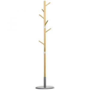 Homcom Porte-manteau design scandinave branches 8 patères Ø 37,8 x 175,6H cm piètement métal gris bois bambou verni