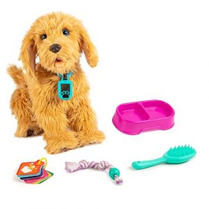 Joy Toy MOJI, Le Grand Chiot Labradoodle interactif avec 150 réactions, Le Chien câlin réagit aux Commandes vocales, au Toucher et aux Cartes fournies, 35 cm