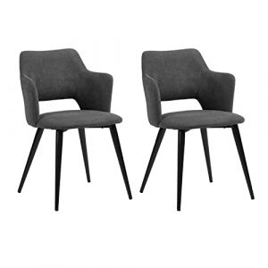 Meuble Cosy Lot de 2 Chaises de Salle &agrave; Manger Scandinave Fauteuil avec Accoudoirs Assise rembourr&eacute;e en Tissu Pieds en m&eacute;tal pour Cuisine Salon Chambre Bureau, Acier alli&eacute;, Gris, 48x54,5x80cm