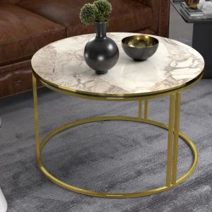 Table basse Aulum ronde 50 x 80 cm marbre blanc or