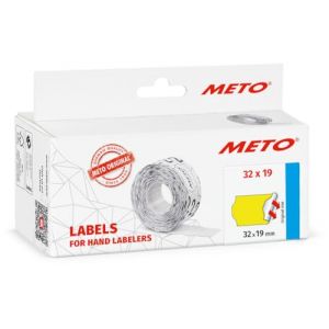 Meto Étiquettes de prix (32 x 19 mm, 2 lignes, 5000 pièces, jaune fluo, permanentes, étiquettes de prix pour Meto, Contact, Sato, Avery, Tovel, Samark, etc.)