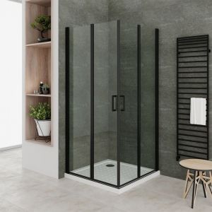 SOFIA-BLACK Cabine de douche noire 70x70 cm H.180 pivotante verre 6mm transparent