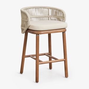 Tabouret Haut De Jardin En Bois D'acacia Et Corde Tress&eacute;e Capri Beige Cr&egrave;me ?65 Cm
