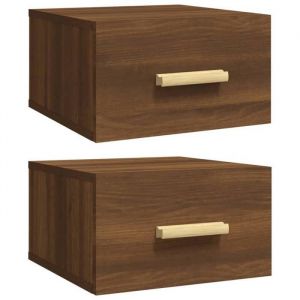 Image de Décoshop26 Lot de 2 tables de chevet murales avec tiroir 35 x 35 x 20 cm bois d'ingénierie marron DEC036056