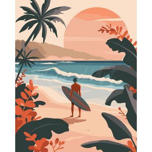 Figured'Art Peinture par Numéro Adulte avec Cadre Vagues du soir - Activité Manuelle Kit de Loisir Créatif DIY Numéro d'Art Complet - 40x50cm toile tendue sur châssis