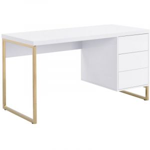 Pascal Morabito Bureau avec 3 tiroirs - mdf laqué et métal - Blanc et doré - timfia ii de