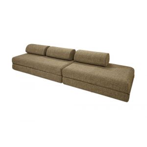 Canapé droit convertible et modulable 5 places en tweed jaune
