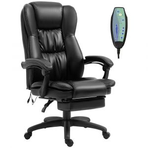 Vinsetto - Fauteuil bureau massant inclinable réglable repose-pieds rétractable grand confort synthétique noir