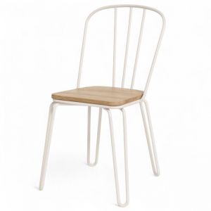 Kosmi Chaise en m&eacute;tal blanc mat style industriel et assise en bois clair &ndash; Pieds en &eacute;pingle
