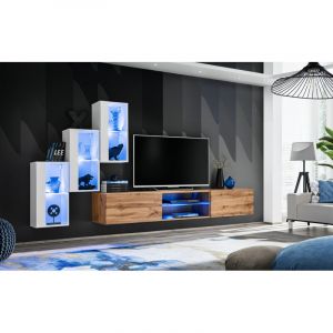 AC-Déco Ensemble Meuble TV "Switch XXII" 240cm Blanc & Naturel