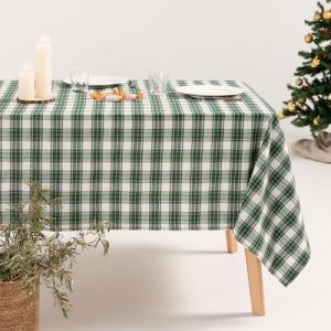 GAMUSI Nappe de Table rectangulaire de No&euml;l en Tissu &agrave; Carreaux Blanc et Vert Fil dor&eacute; pour Table &agrave; Manger d&eacute;coration de No&euml;l 140 x 350 cm Couleur Verte