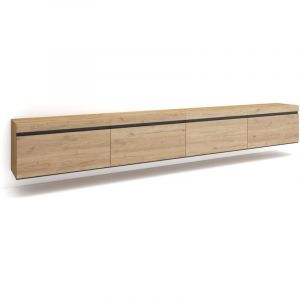 Skraut Home - Meuble TV - Banc Télé - Grand espace de Rangement - 320x35x45 cm - TV grand format - Suspendu, Mural - Style moderne - Chêne
