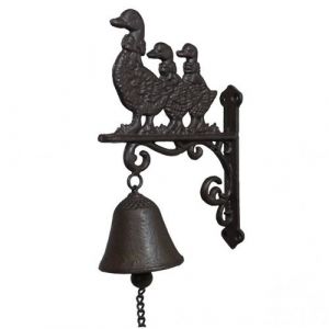 L'h&eacute;ritier du temps Cloche ou Applique Carillon Murale Motifs Oies en Fonte Patin&eacute;e Marron 7,5x16,5x24,5cm