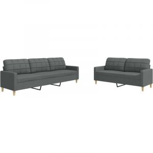 VidaXL Ensemble de canapés 2 pcs gris foncé tissu, canapé, siège de canapé, canapé relax, canapé confort, fauteuil de télévision