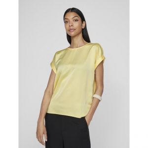 Vila Viellette S/S Satin Top-Noos, Jaune pâle, 38 Femmes