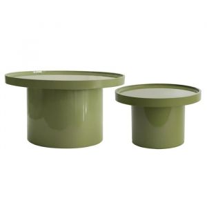 Oviala Lot de 2 tables basses rondes en MDF effet laqu&eacute; vert olive
